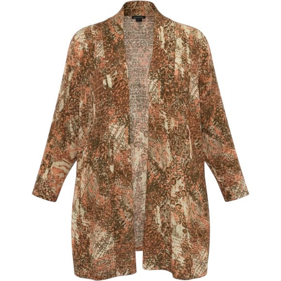 Westbound Woman Sweaters - Westbound Woman Cardigan Women 2X Brown Orange Excellent Abstract Burnout Print